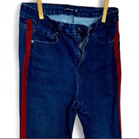 None Denim - Y2K Skinny Jeans With Red Velvet Stripe